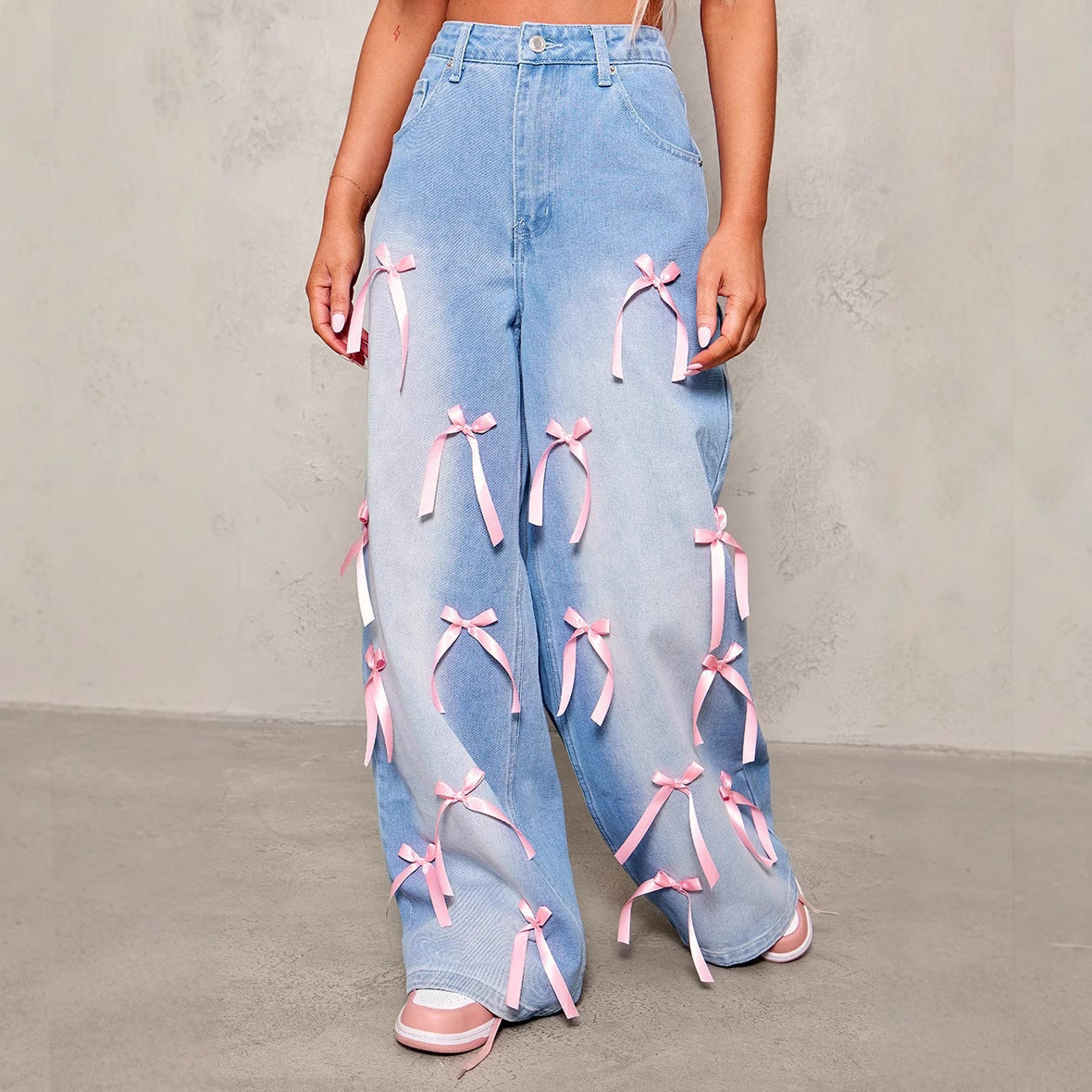 Bow High Waist Wide Leg Jeans