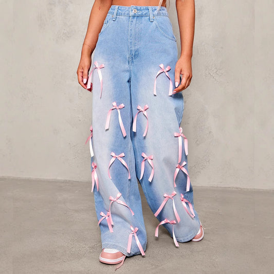Bow High Waist Wide Leg Jeans