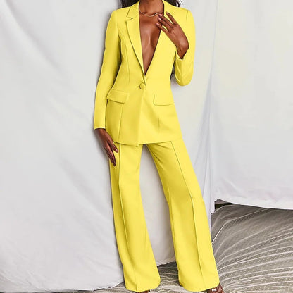 2 Piece Set  Spring Elegant Solid Long Sleeve Blazer Suit And Pants For Women Autumn Classic OL Street Outfit
