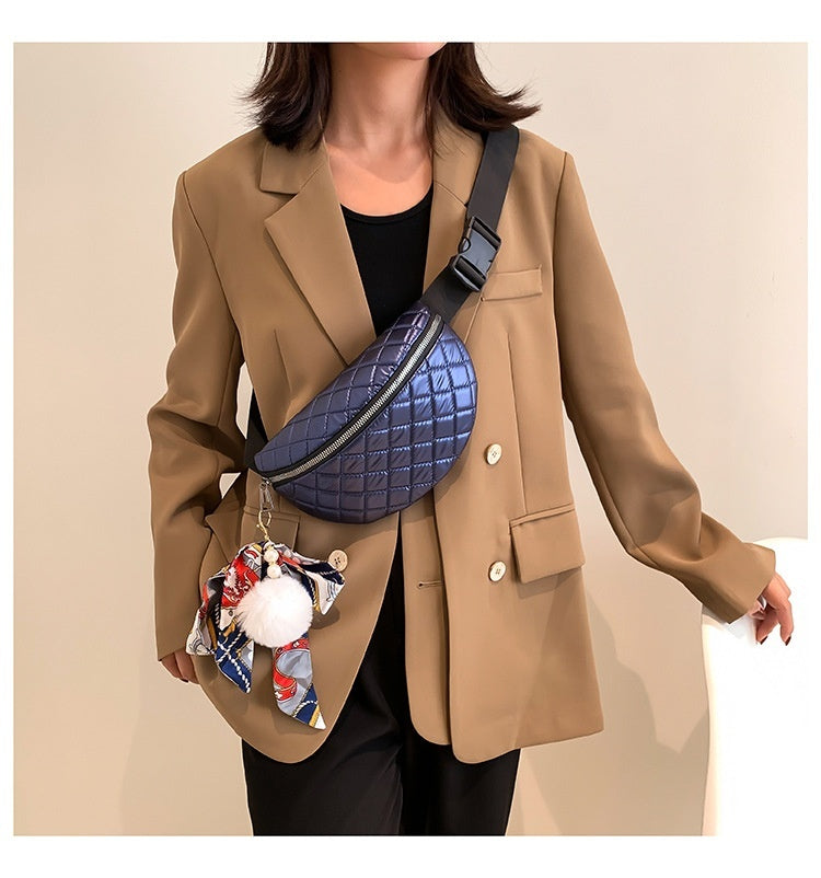 Rhombus bestickte Linie Schulter Pu Damen Gürteltasche