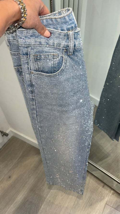 Rhinestone XINGX Pendant Design High Waist Trousers