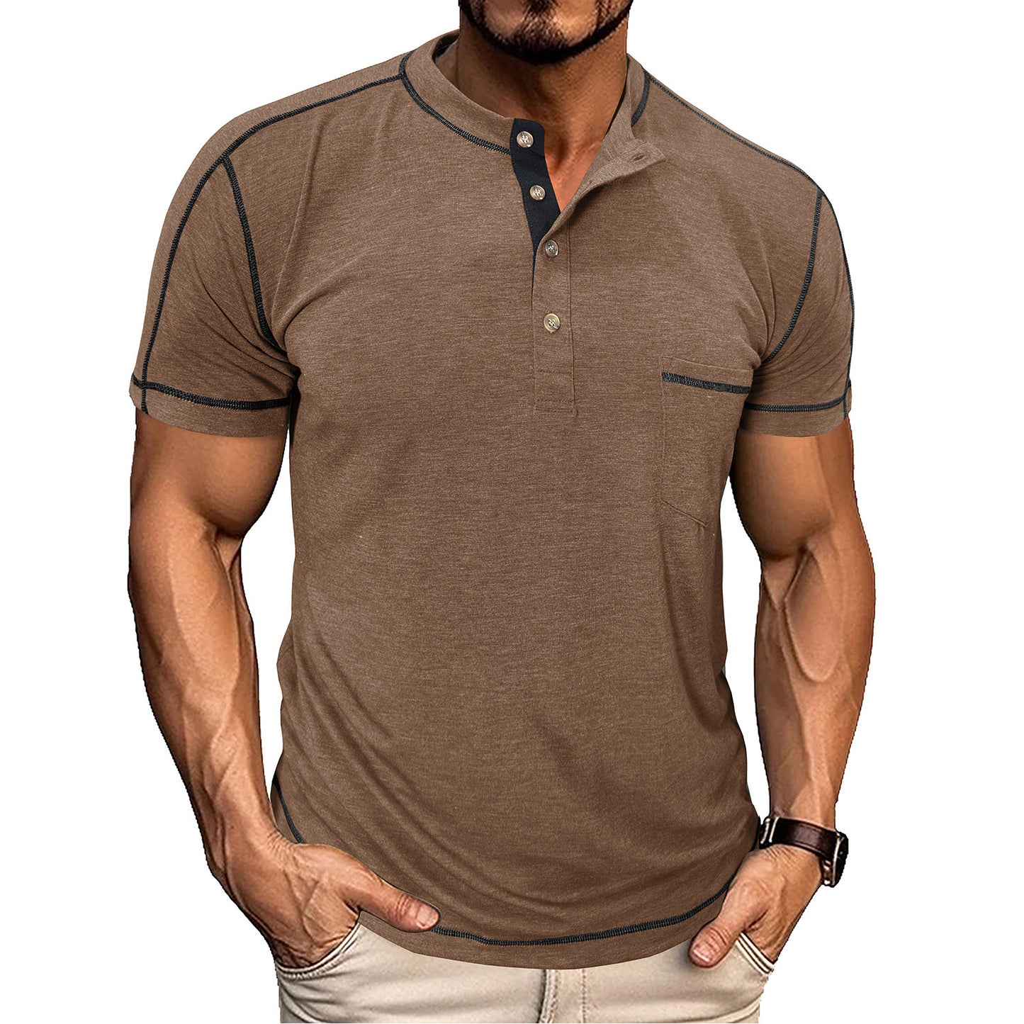 Men's Retro Short Sleeve T-shirt Color-block Crew Neck