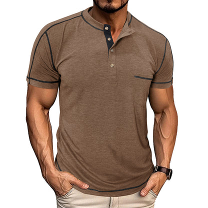 Men's Retro Short Sleeve T-shirt Color-block Crew Neck