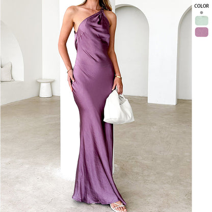 Trendy Sexy Diagonal Collar Sling Fashion Backless Dress