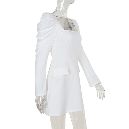Fashionable Elegant Slim Fit Gigot Sleeve Square Collar Dress
