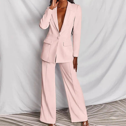 2 Piece Set  Spring Elegant Solid Long Sleeve Blazer Suit And Pants For Women Autumn Classic OL Street Outfit