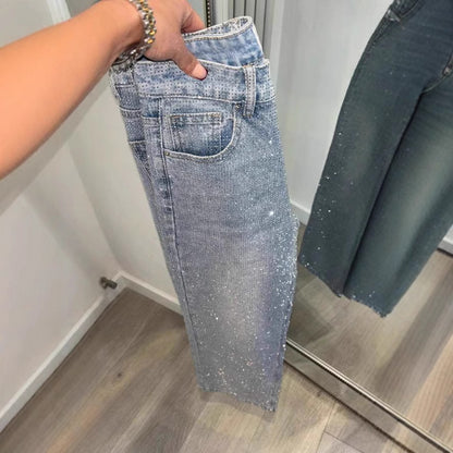 Rhinestone XINGX Pendant Design High Waist Trousers