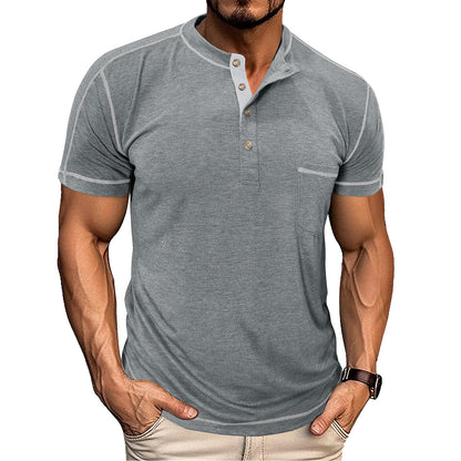 Men's Retro Short Sleeve T-shirt Color-block Crew Neck