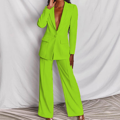 2 Piece Set  Spring Elegant Solid Long Sleeve Blazer Suit And Pants For Women Autumn Classic OL Street Outfit