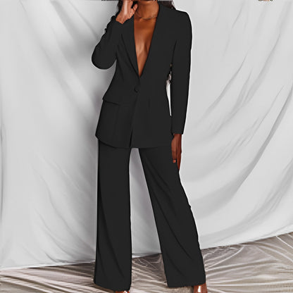 2 Piece Set  Spring Elegant Solid Long Sleeve Blazer Suit And Pants For Women Autumn Classic OL Street Outfit