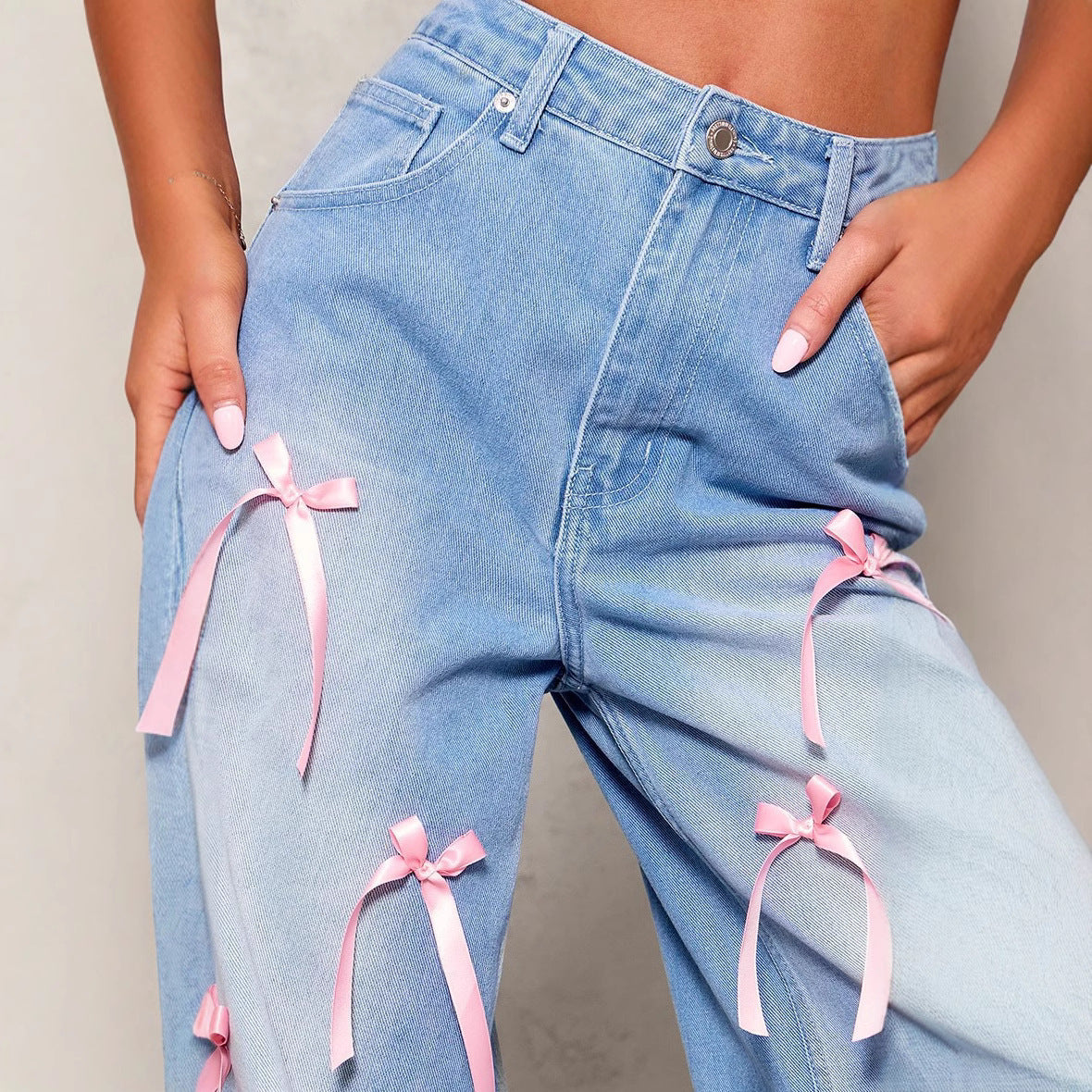 Bow High Waist Wide Leg Jeans