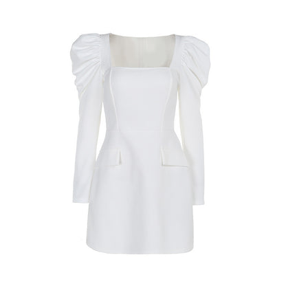 Fashionable Elegant Slim Fit Gigot Sleeve Square Collar Dress
