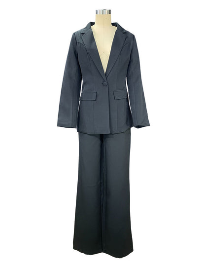 2 Piece Set  Spring Elegant Solid Long Sleeve Blazer Suit And Pants For Women Autumn Classic OL Street Outfit