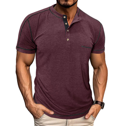 Men's Retro Short Sleeve T-shirt Color-block Crew Neck