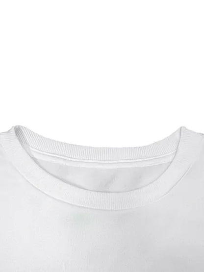 Women Basic Casual Pullover Spring Autumn Long Sleeve Solid Color Heart Printed Round Neck