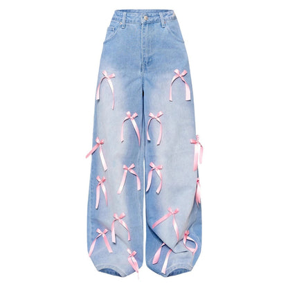 Bow High Waist Wide Leg Jeans