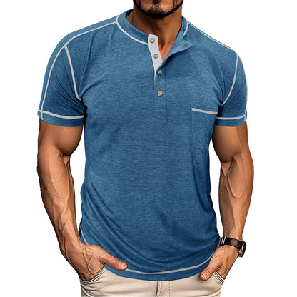 Men's Retro Short Sleeve T-shirt Color-block Crew Neck
