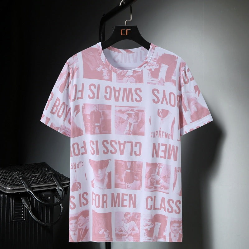 Ice Silk Short-sleeved T-shirt Round Neck Top Loose Cold Half-sleeved Shirt