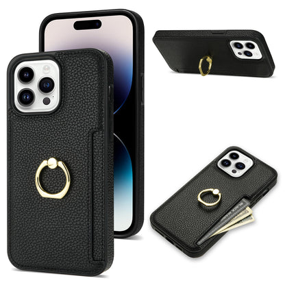 Litchi Pattern Fastened Ring Bracket Card Wallet Anti-fall Shell