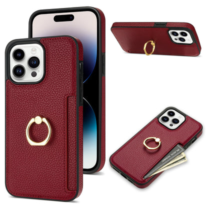 Litchi Pattern Fastened Ring Bracket Card Wallet Anti-fall Shell