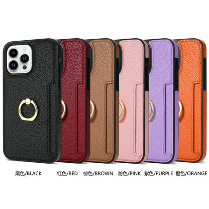 Litchi Pattern Fastened Ring Bracket Card Wallet Anti-fall Shell