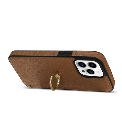 Litchi Pattern Fastened Ring Bracket Card Wallet Anti-fall Shell