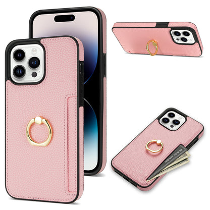Litchi Pattern Fastened Ring Bracket Card Wallet Anti-fall Shell