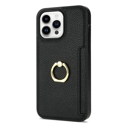 Litchi Pattern Fastened Ring Bracket Card Wallet Anti-fall Shell