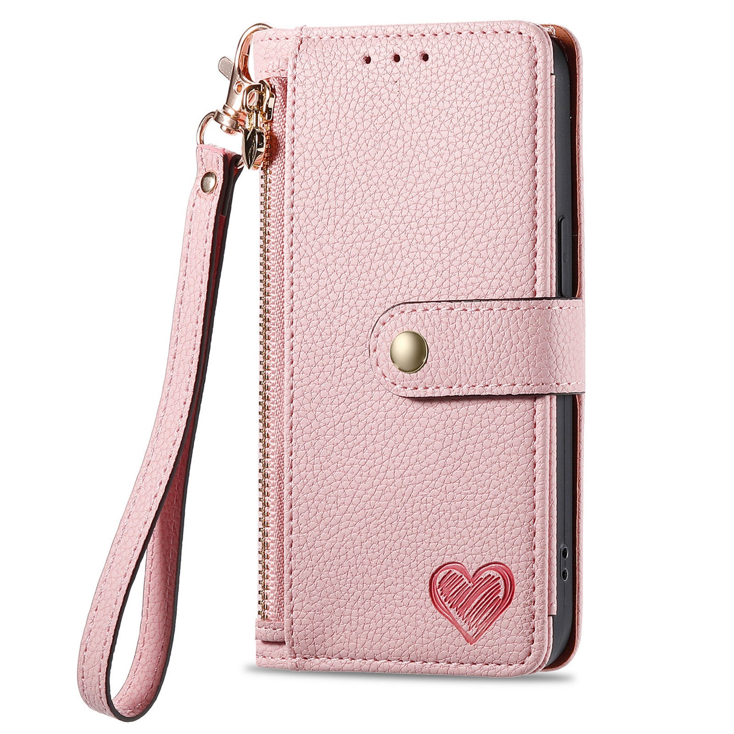 Love Sleeve PU Litchi Pattern RFID Anti-theft Swiping Lanyard Phone Case