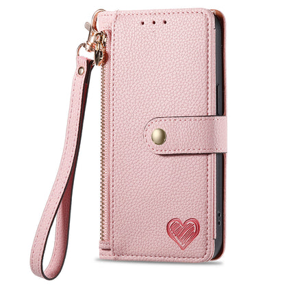 Love Sleeve PU Litchi Pattern RFID Anti-theft Swiping Lanyard Phone Case