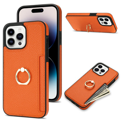 Litchi Pattern Fastened Ring Bracket Card Wallet Anti-fall Shell
