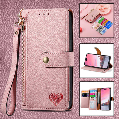 Love Sleeve PU Litchi Pattern RFID Anti-theft Swiping Lanyard Phone Case