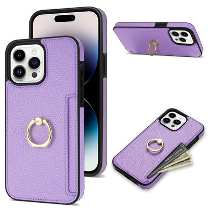 Litchi Pattern Fastened Ring Bracket Card Wallet Anti-fall Shell