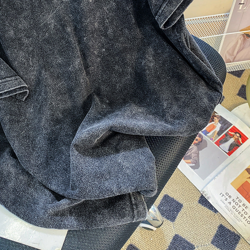 Cotton Washed Distressed T-shirt Round Neck Short Sleeve