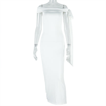 Slim Fit Elegant One-step Skirt Off-neck Tube Top Lace-up Dress