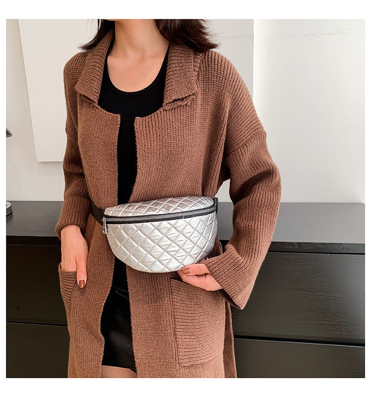Rhombus bestickte Linie Schulter Pu Damen Gürteltasche