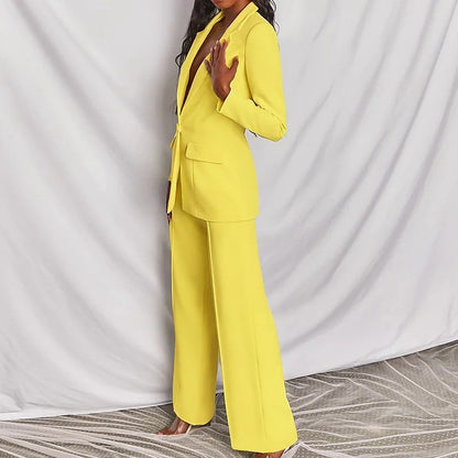 2 Piece Set  Spring Elegant Solid Long Sleeve Blazer Suit And Pants For Women Autumn Classic OL Street Outfit