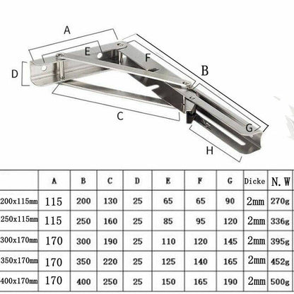 2x Boat Foldable Folding Console Table Holder Folding Bracket Folding Fitting Stainless Steel