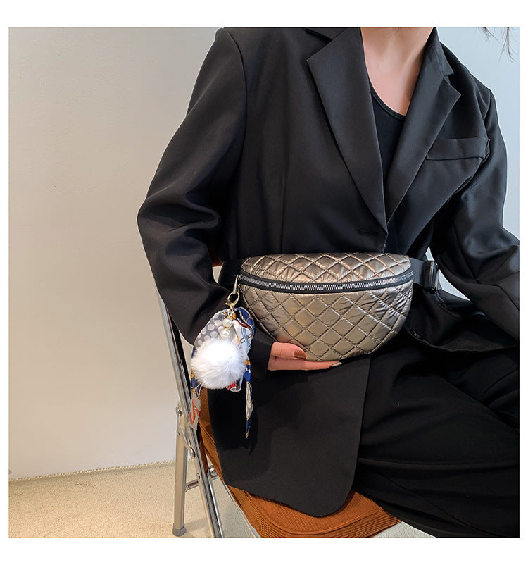 Rhombus bestickte Linie Schulter Pu Damen Gürteltasche