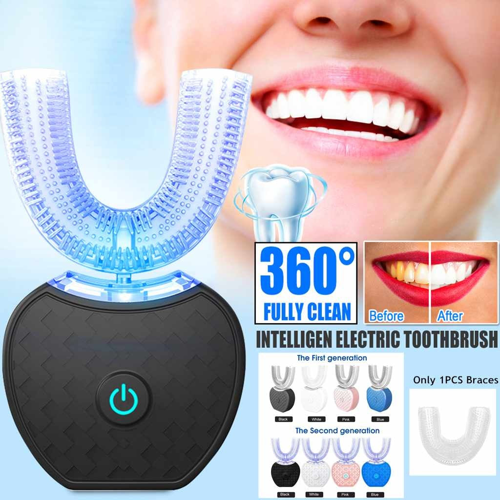 360 Grad intelligente automatische elektrische Zahnbürste, wasserdicht, U-Typ-Zahnbürste, Aufhellung, blaues Licht, USB-Aufladung 
