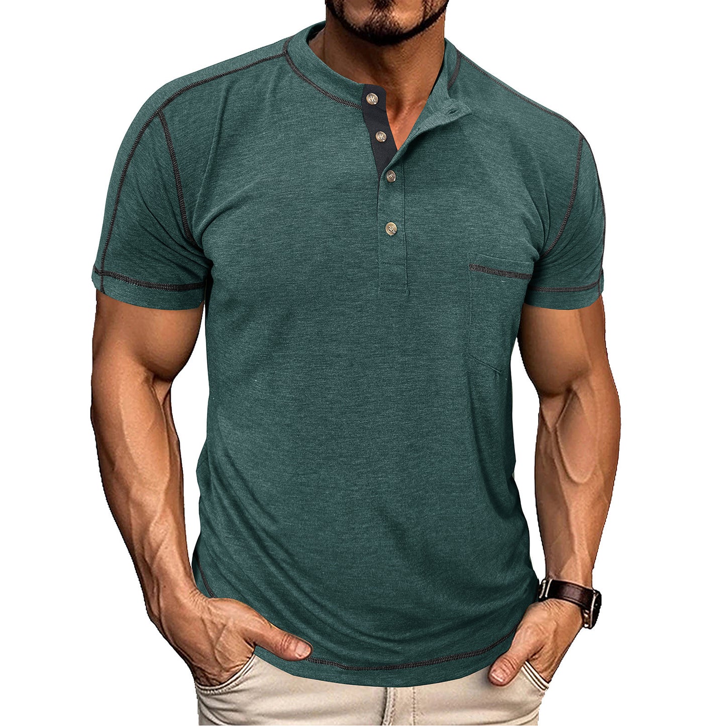 Men's Retro Short Sleeve T-shirt Color-block Crew Neck